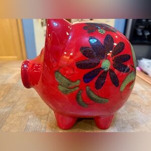 Vintage West Germany Red Floral Ceramic Pig Bank 792 Piggy Bank